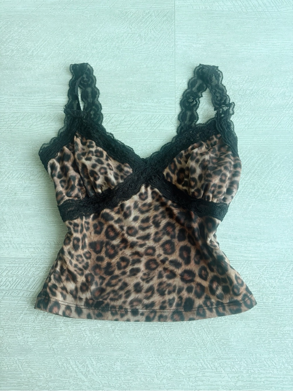 Leopard Lace-Trim Camisole Tank Top - Black & Brown